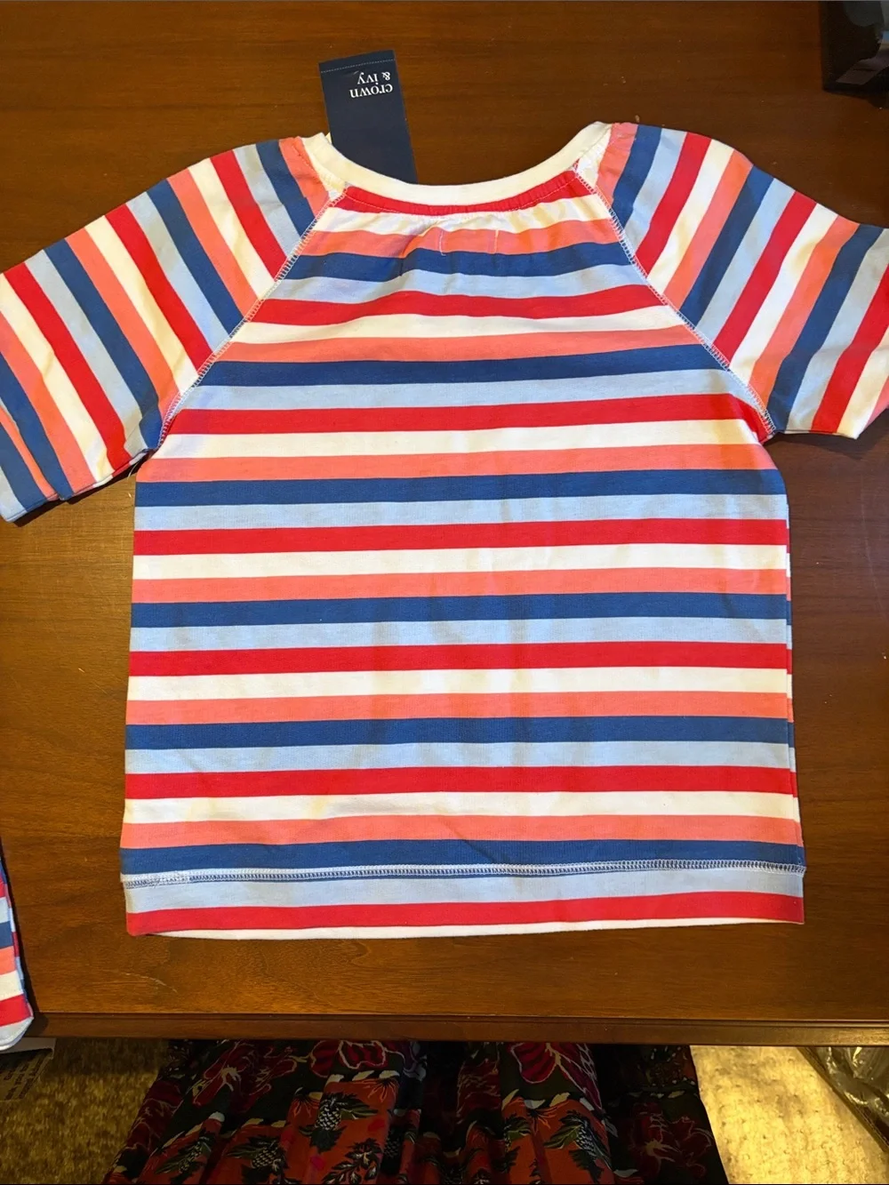 crown & ivy Girls' Striped Rashguard Set in Pink, Blue & White